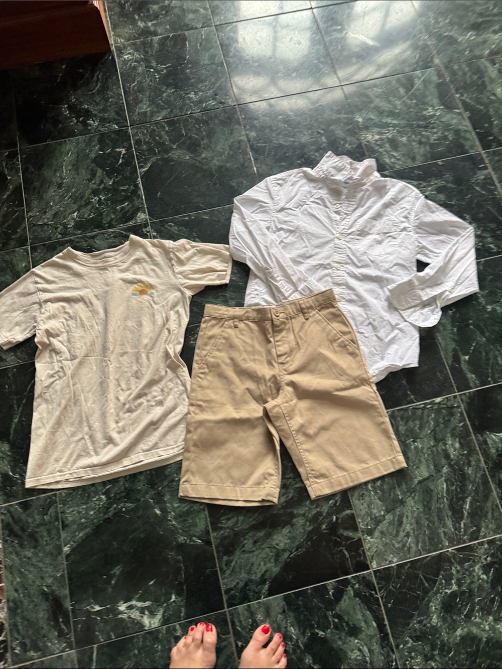 Simply Southern shirt and old navy  Tan Kids Shorts and shirt d navy